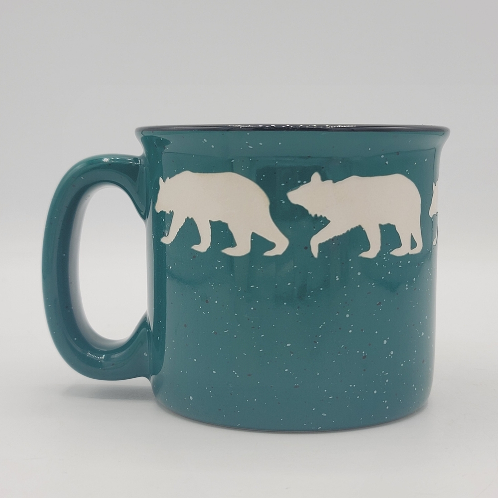 Teal Speckled Campfire Mug Incised Bear Silhouettes Thick Ceramic Liquid Logic - Picture 3 of 10